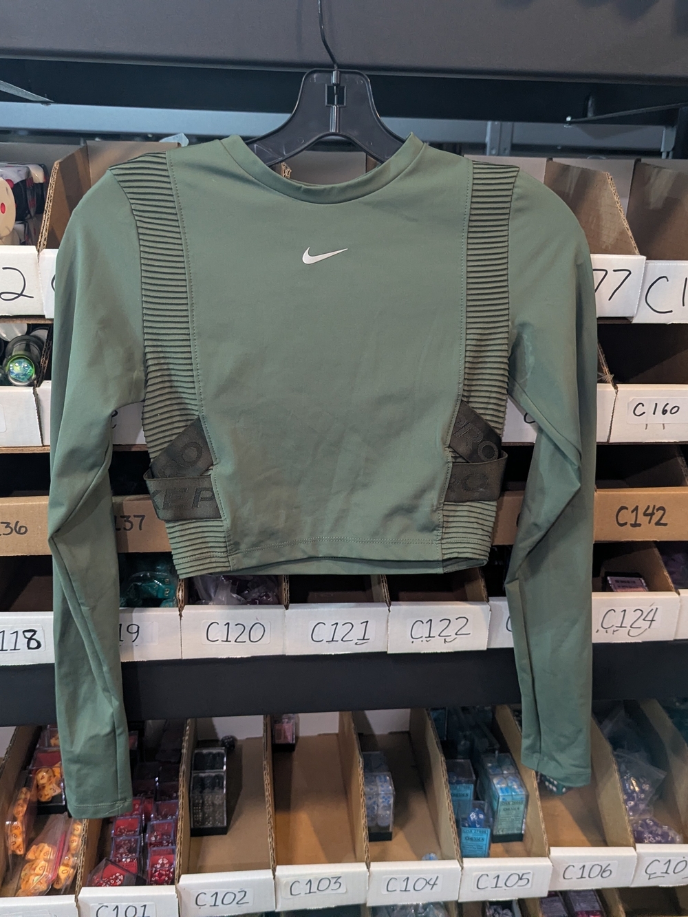 Nike Women’s Olive Green Long-Sleeve Cropped Top | XS